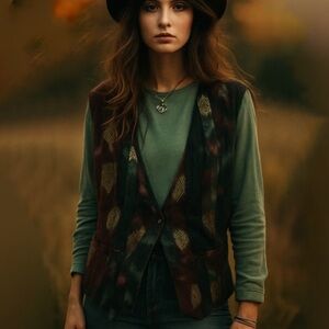 Men’s Vintage Joie de Vivre Silk Purple Blue Vest XL